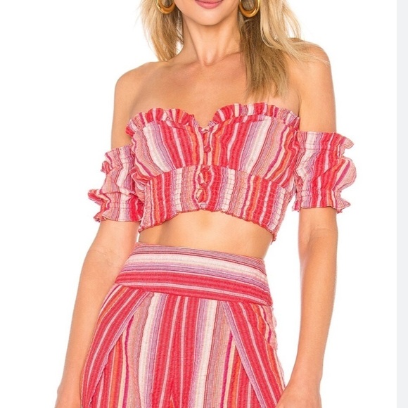 Ale by Alessandra Red, Orange, White Cropped Off The Shoulder Paulita Top - Picture 1 of 12